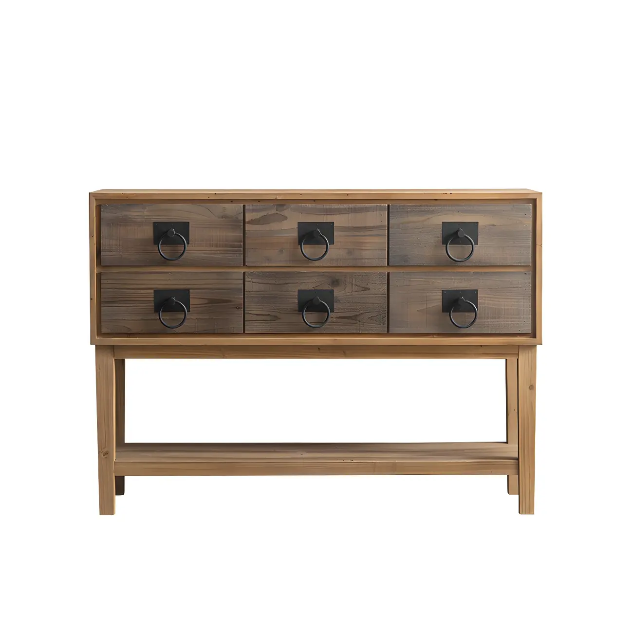 Vintage Natural Wood Double Dresser with Open Storage Image - 10 | homeyfad
