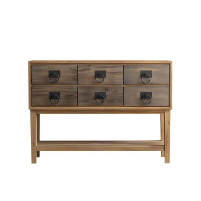 Vintage Natural Wood Double Dresser with Open Storage Image - 10