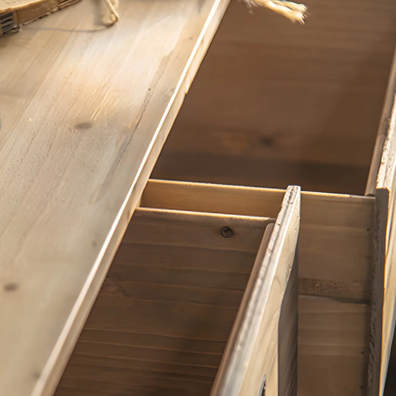 Vintage Natural Wood Double Dresser with Open Storage Image - 12 | homeyfad