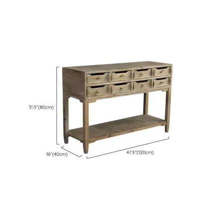 Vintage Natural Wood Double Dresser with Open Storage #size