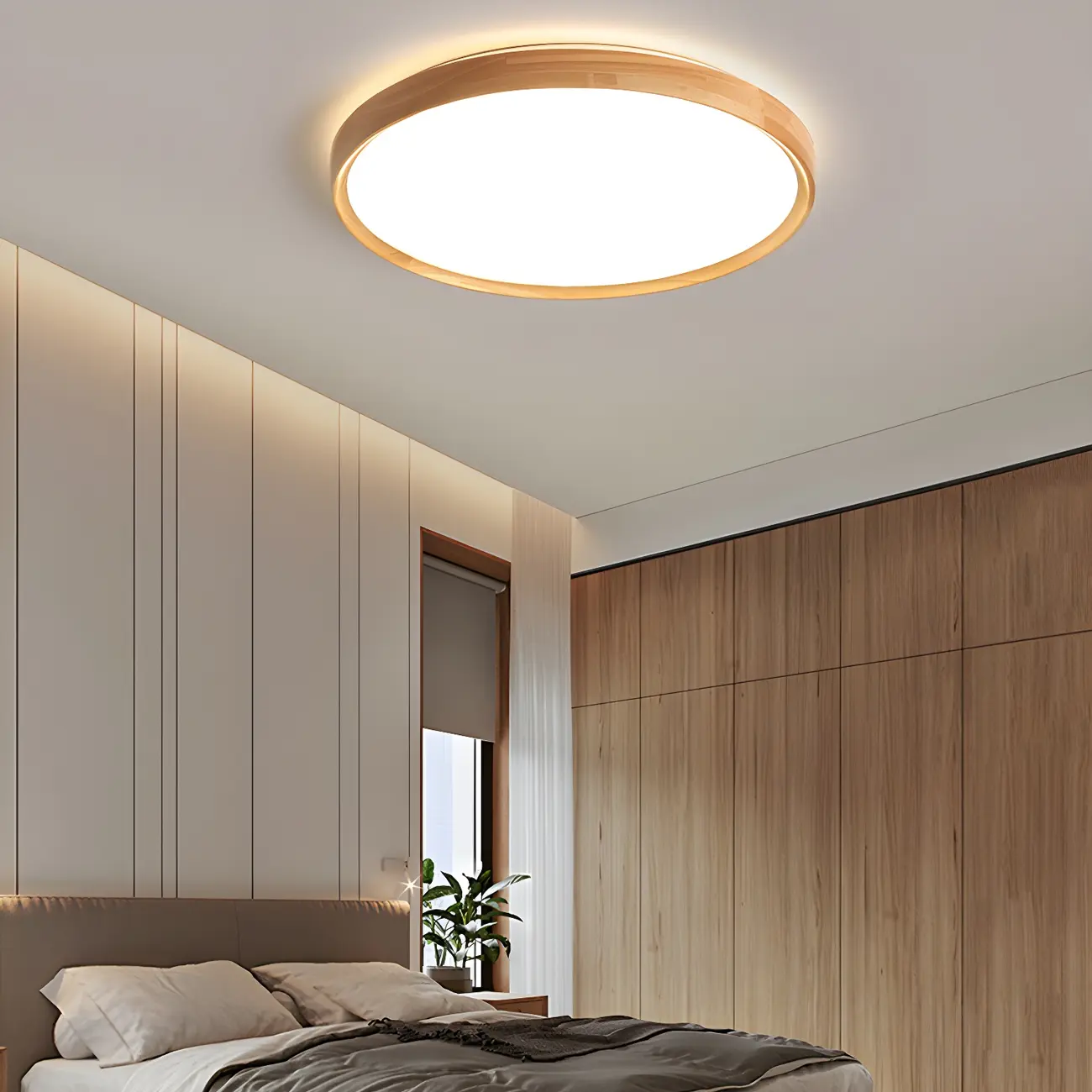 Nordic Round Wood Flush Mount LED Ceiling Light Dimmable  Image - 3 | homeyfad