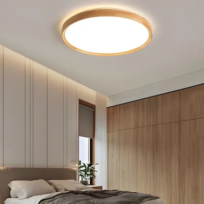 Nordic Round Wood Flush Mount LED Ceiling Light Dimmable  Image - 3