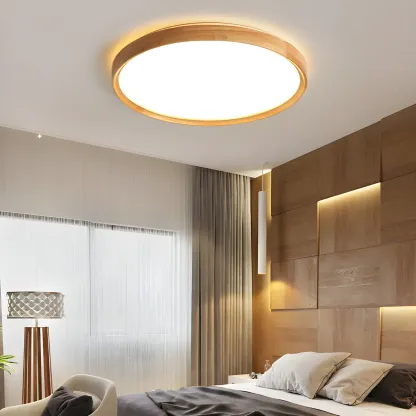 Nordic Round Wood Flush Mount LED Ceiling Light Dimmable  Image - 4