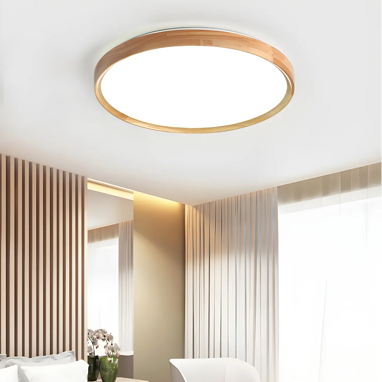 Nordic Round Wood Flush Mount LED Ceiling Light Dimmable  Image - 14 | homeyfad