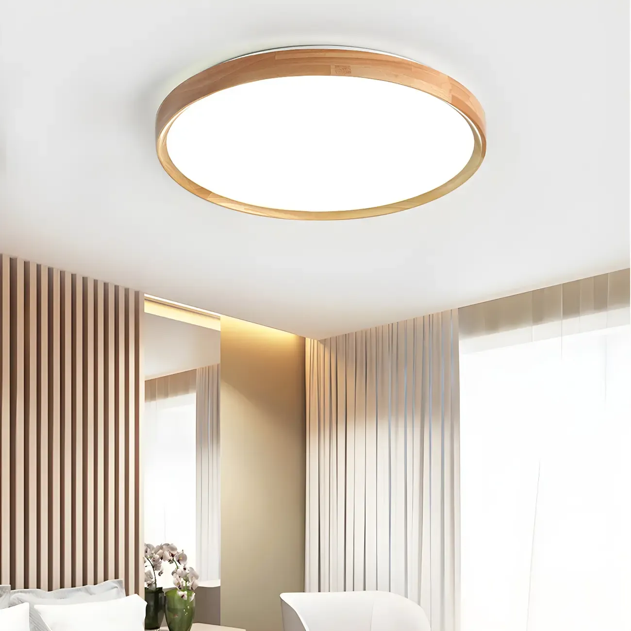 Nordic Round Wood Flush Mount LED Ceiling Light Dimmable  Image - 14