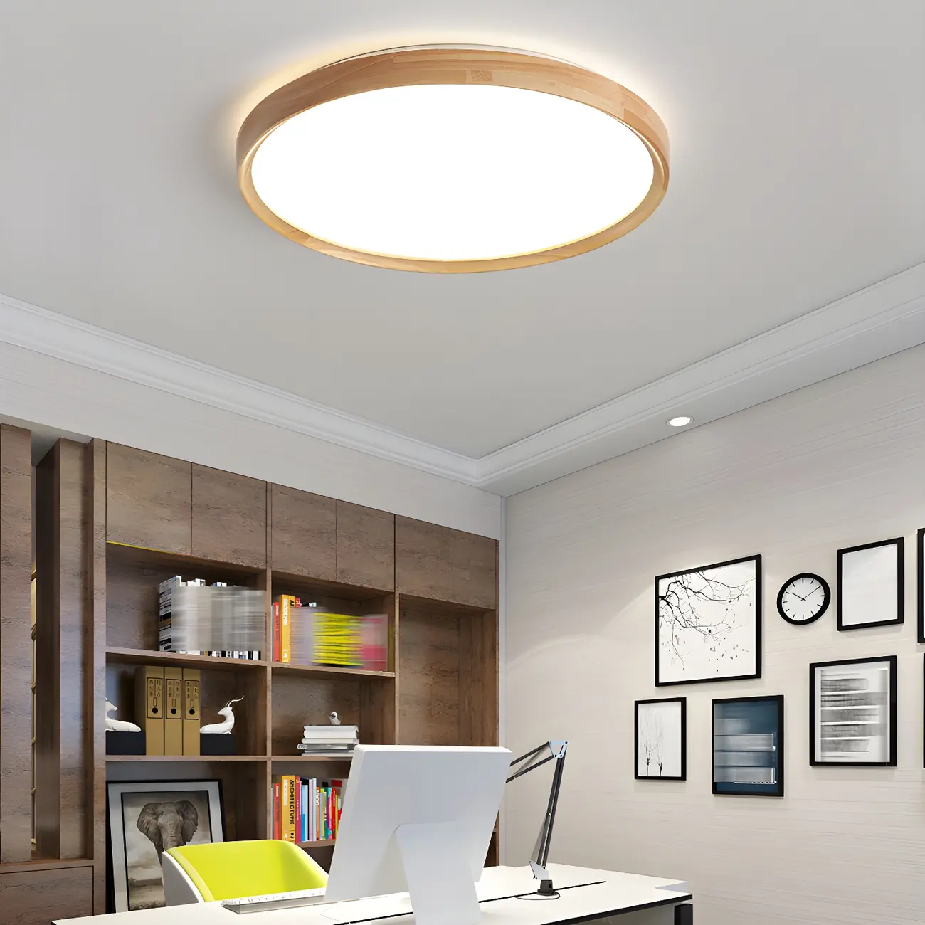 Nordic Round Wood Flush Mount LED Ceiling Light Dimmable  Image - 15 | homeyfad
