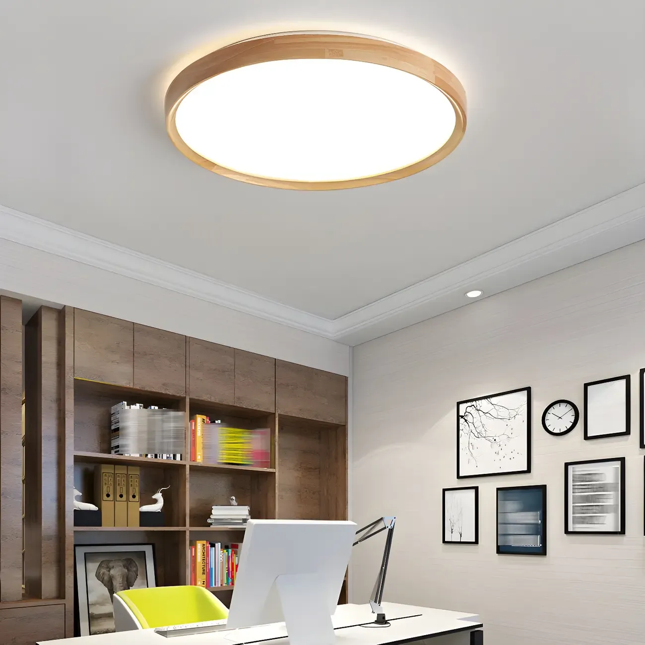 Nordic Round Wood Flush Mount LED Ceiling Light Dimmable  Image - 15