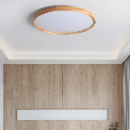 Nordic Round Wood Flush Mount LED Ceiling Light Dimmable  Image - 16