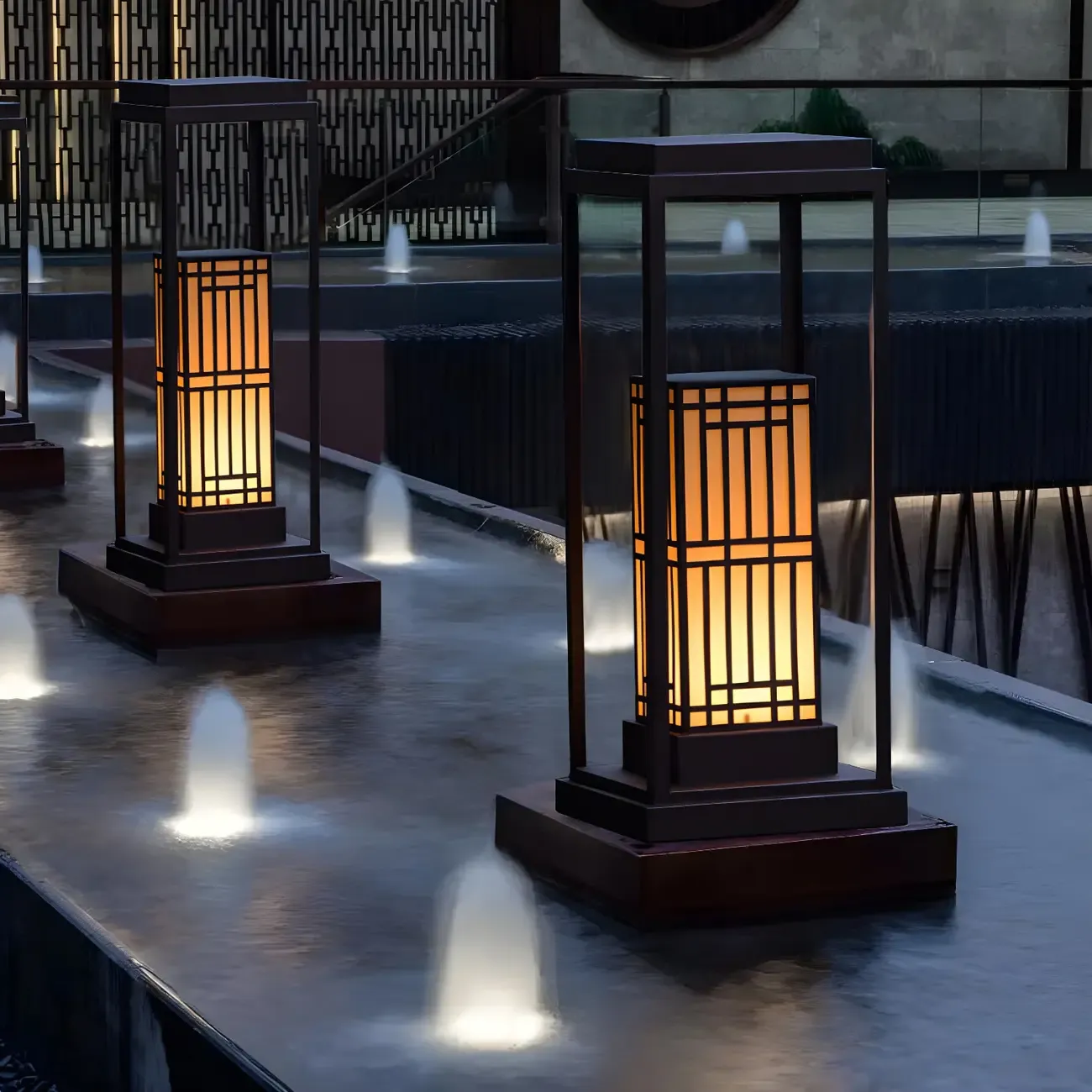 Oriental Retro Solar Rectangle Vertical Post Cap Light Image - 1