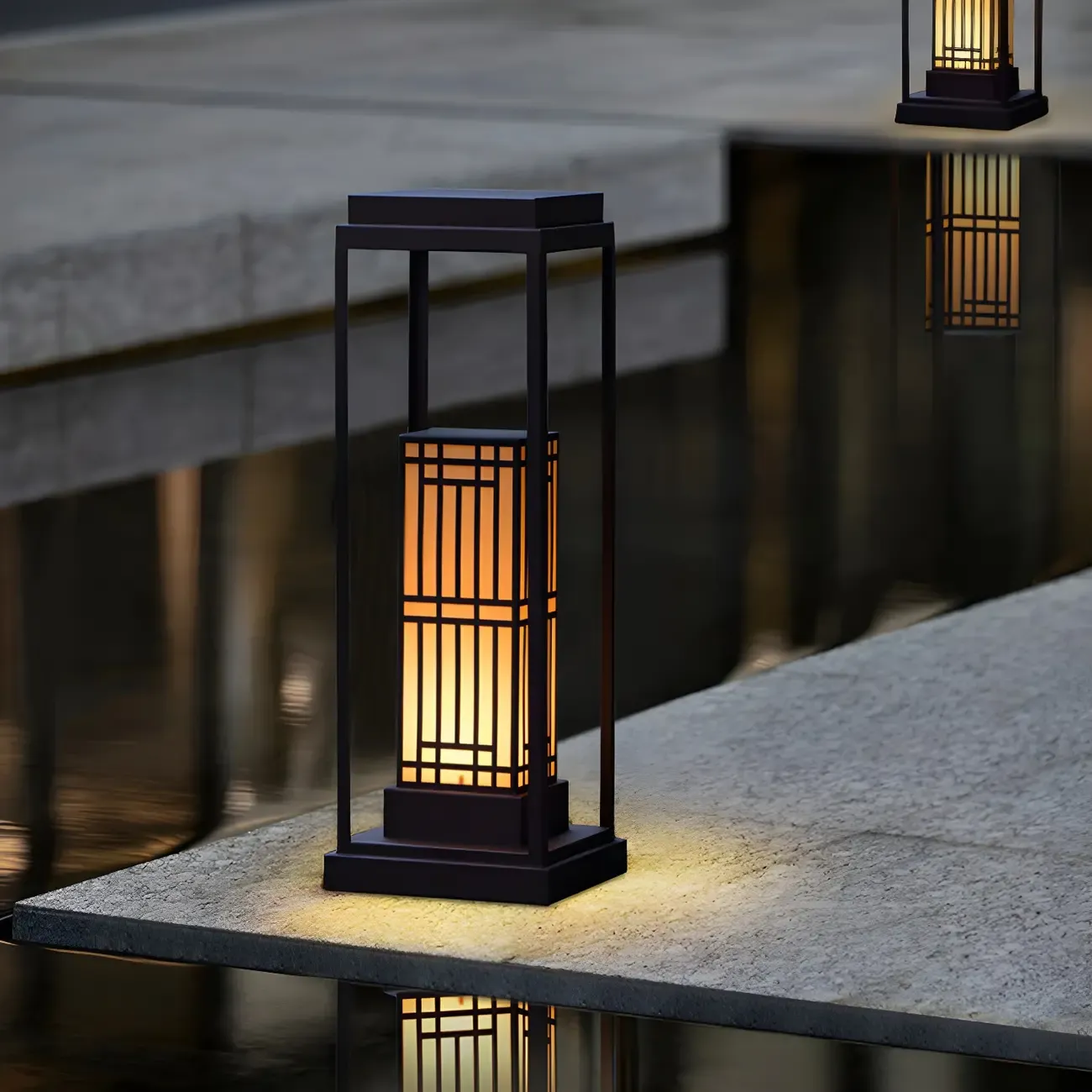 Oriental Retro Solar Rectangle Vertical Post Cap Light Image - 14