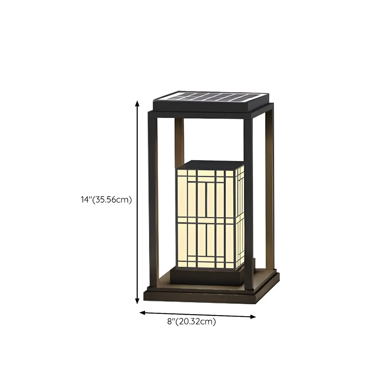 Oriental Retro Solar Rectangle Vertical Post Cap Light #size