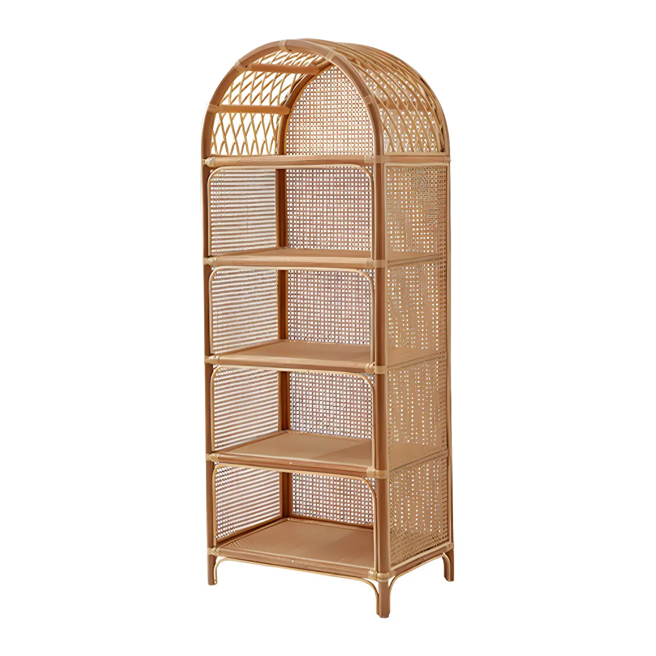 Light Wood Arch Rattan Bookshelf 5-Tier Bookcase Image - 8 | homeyfad
