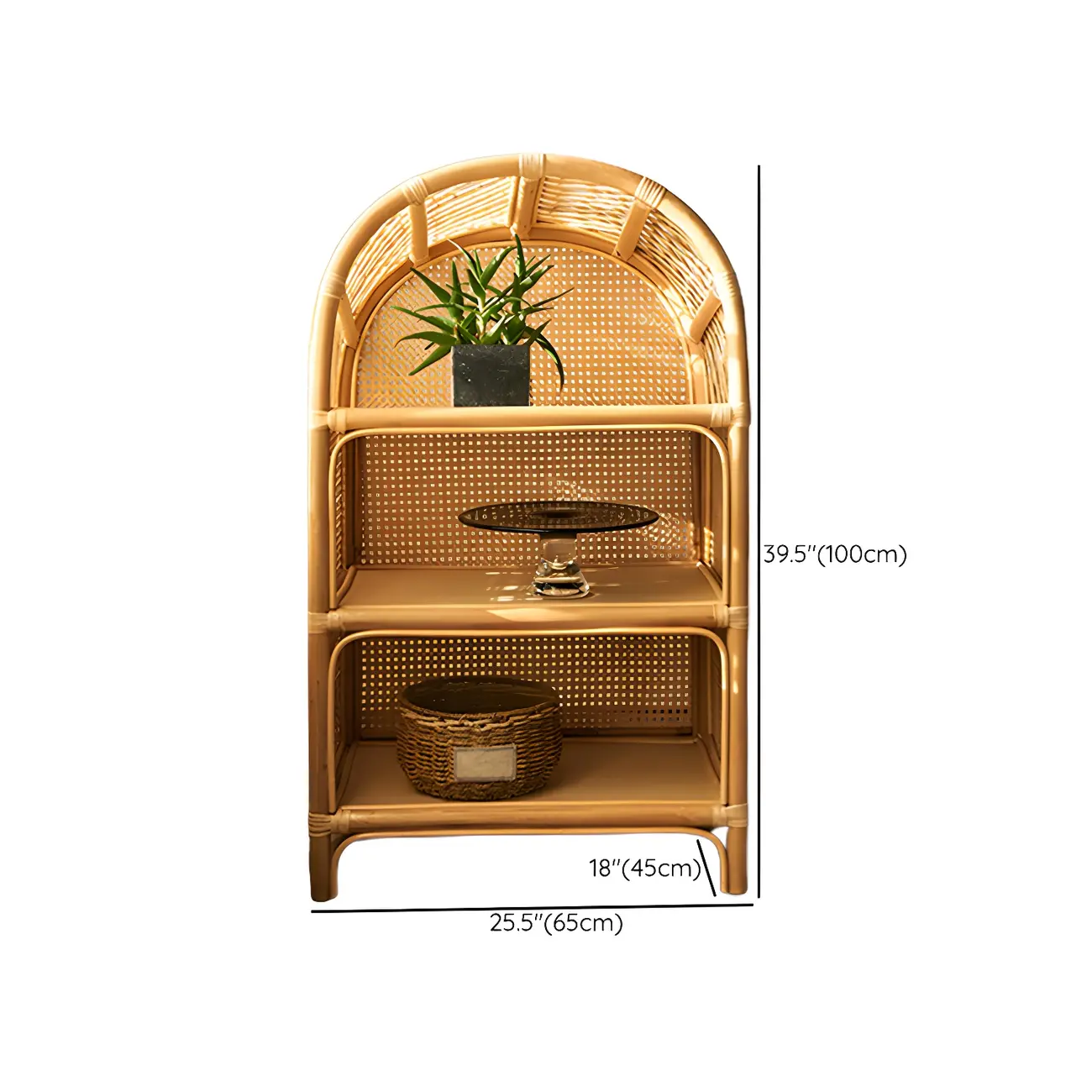 Light Wood Arch Rattan Bookshelf 5-Tier Bookcase Image - 16 | homeyfad