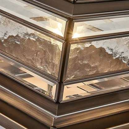 Brass Square Metal Glass Palace-Shape Wired Post Cap Light Image - 7