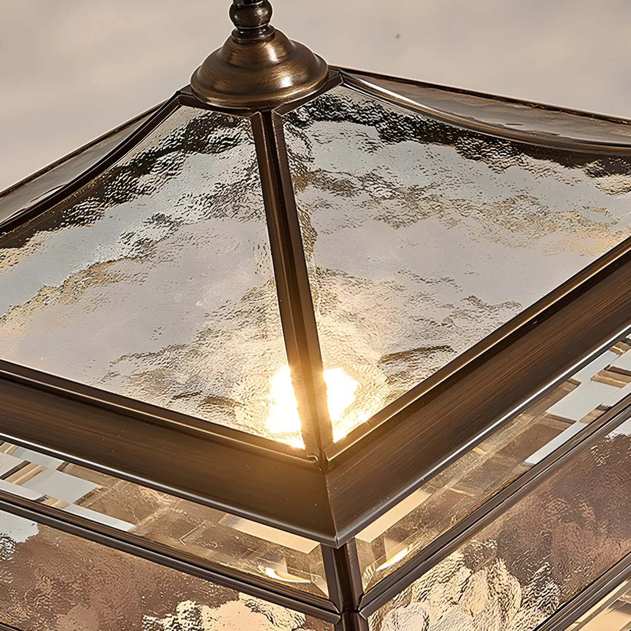 Brass Square Metal Glass Palace-Shape Wired Post Cap Light Image - 8 | homeyfad