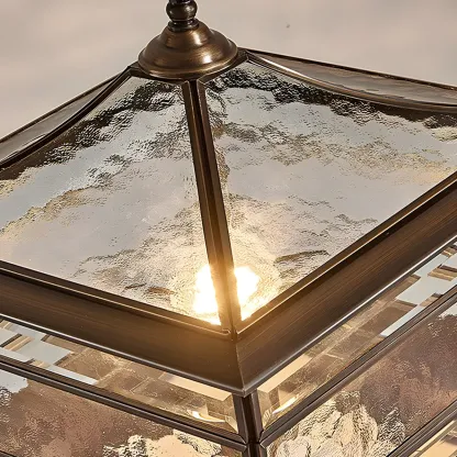 Brass Square Metal Glass Palace-Shape Wired Post Cap Light Image - 8
