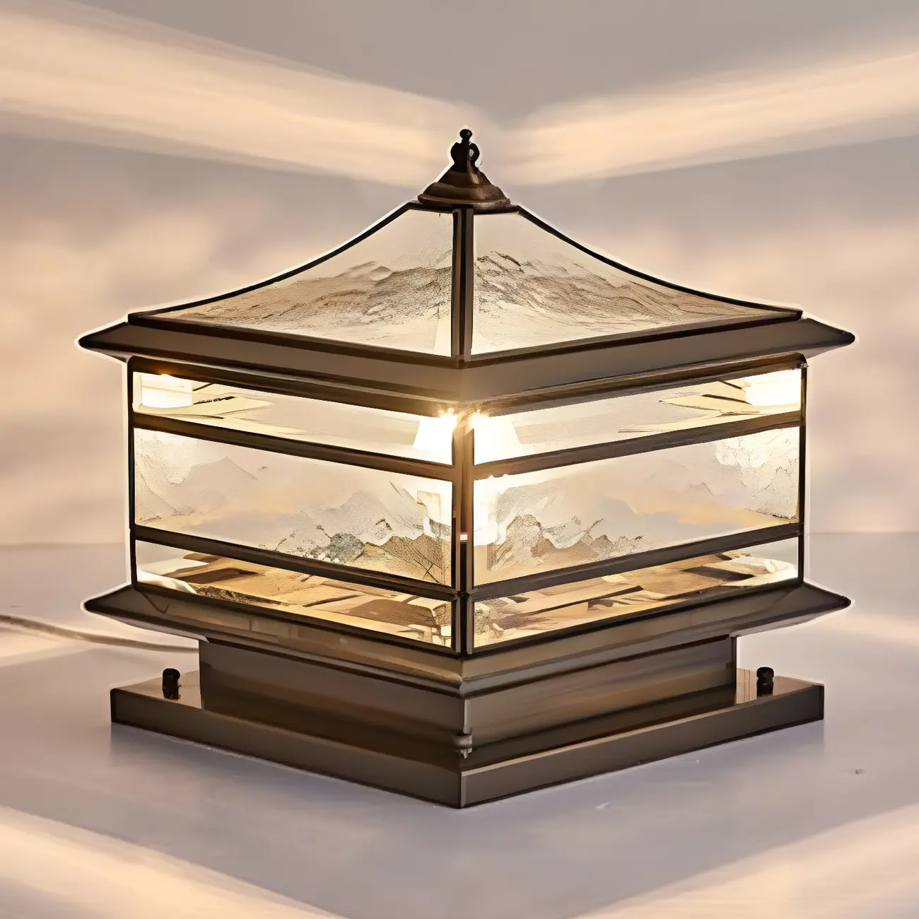 Brass Square Metal Glass Palace-Shape Wired Post Cap Light Image - 11 | homeyfad