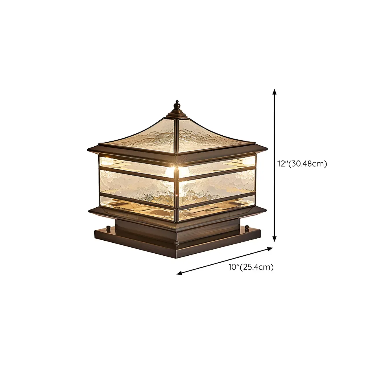Brass Square Metal Glass Palace-Shape Wired Post Cap Light #size