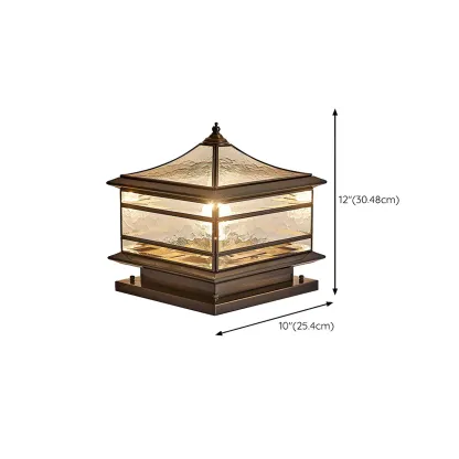 Brass Square Metal Glass Palace-Shape Wired Post Cap Light #size