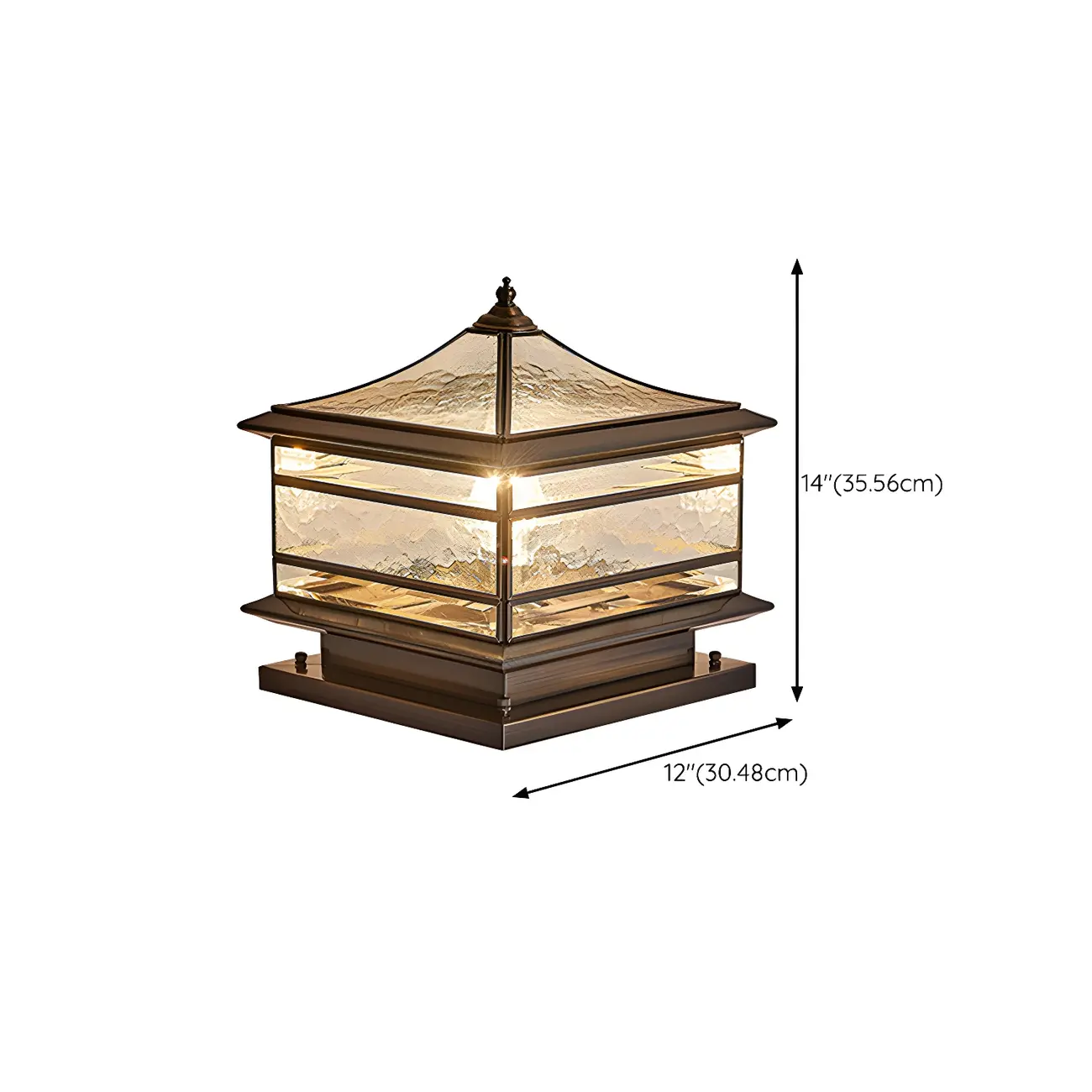 Brass Square Metal Glass Palace-Shape Wired Post Cap Light Image - 13 | homeyfad