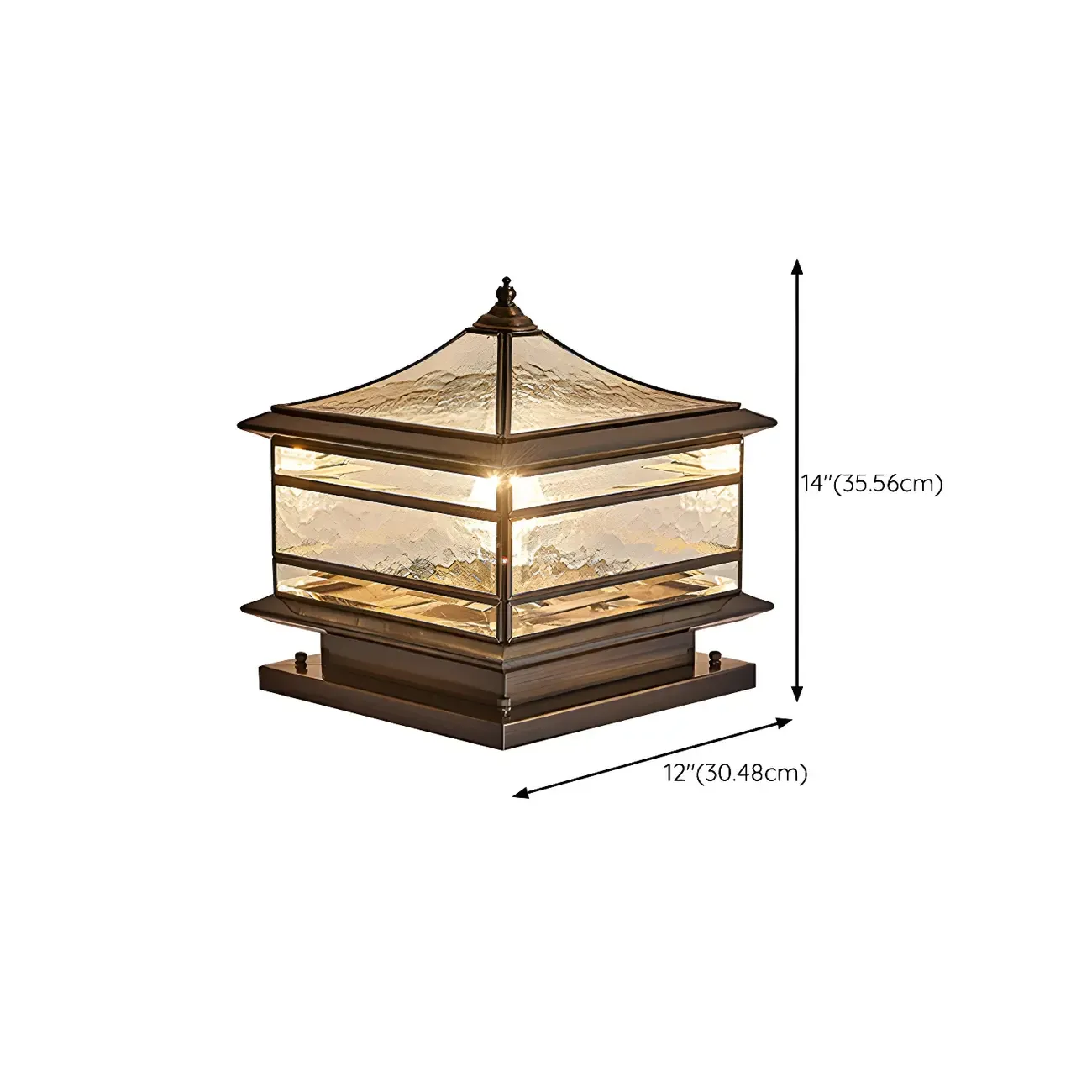 Brass Square Metal Glass Palace-Shape Wired Post Cap Light Image - 13