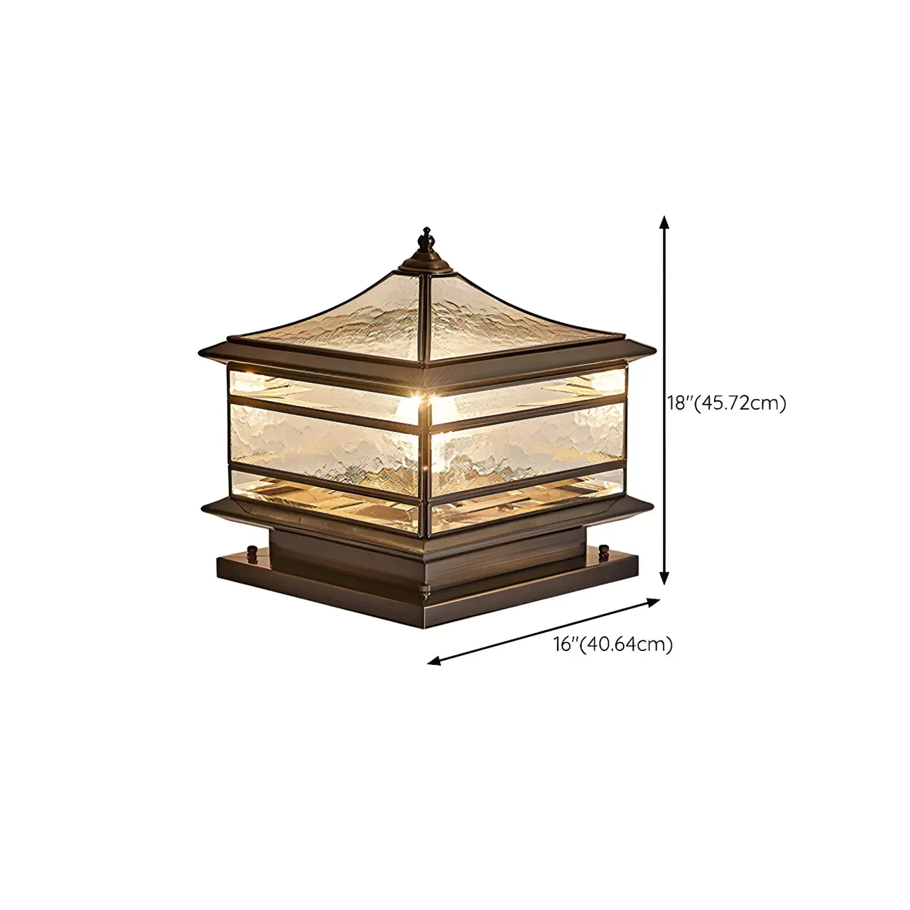 Brass Square Metal Glass Palace-Shape Wired Post Cap Light Image - 14