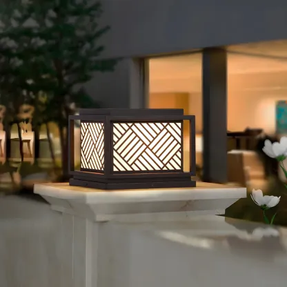 Cubic Metal Post Cap Light with Geometric Pattern Shade Image - 1