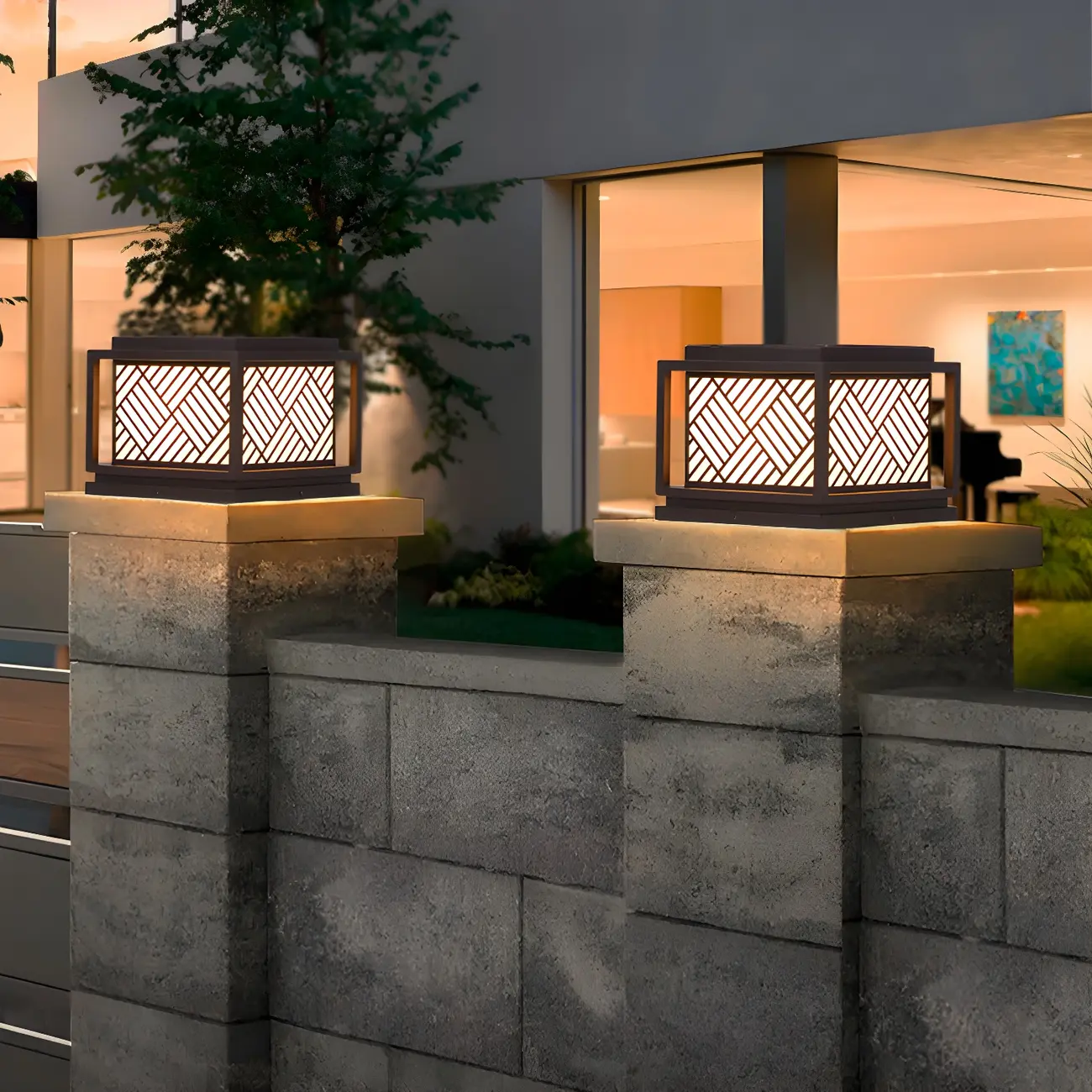 Cubic Metal Post Cap Light with Geometric Pattern Shade Image - 2 | homeyfad