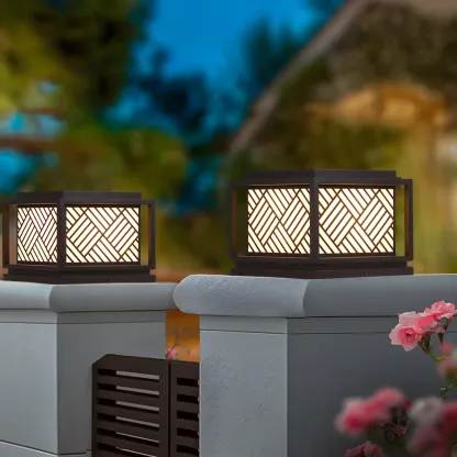 Cubic Metal Post Cap Light with Geometric Pattern Shade Image - 3