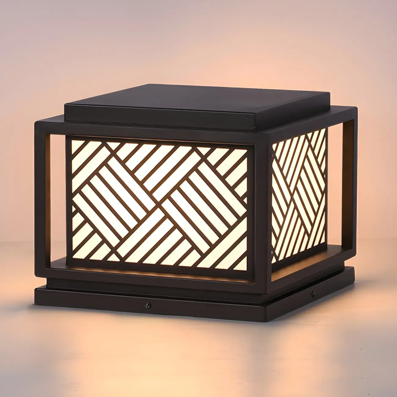 Cubic Metal Post Cap Light with Geometric Pattern Shade Image - 6