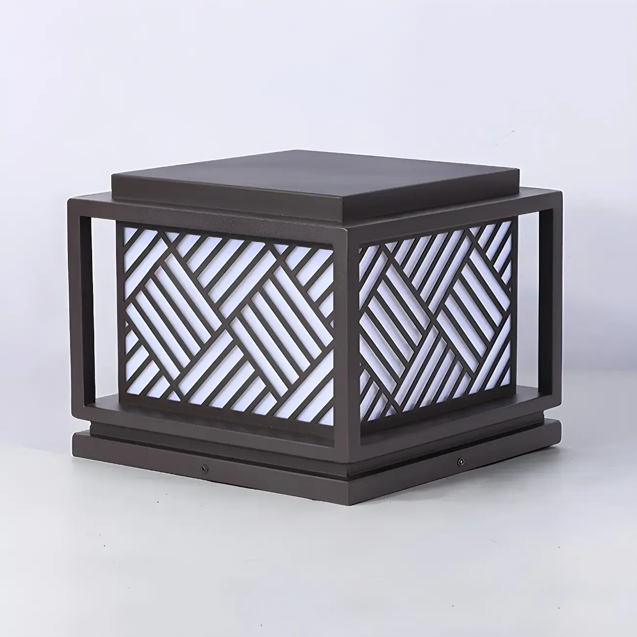 Cubic Metal Post Cap Light with Geometric Pattern Shade Image - 7