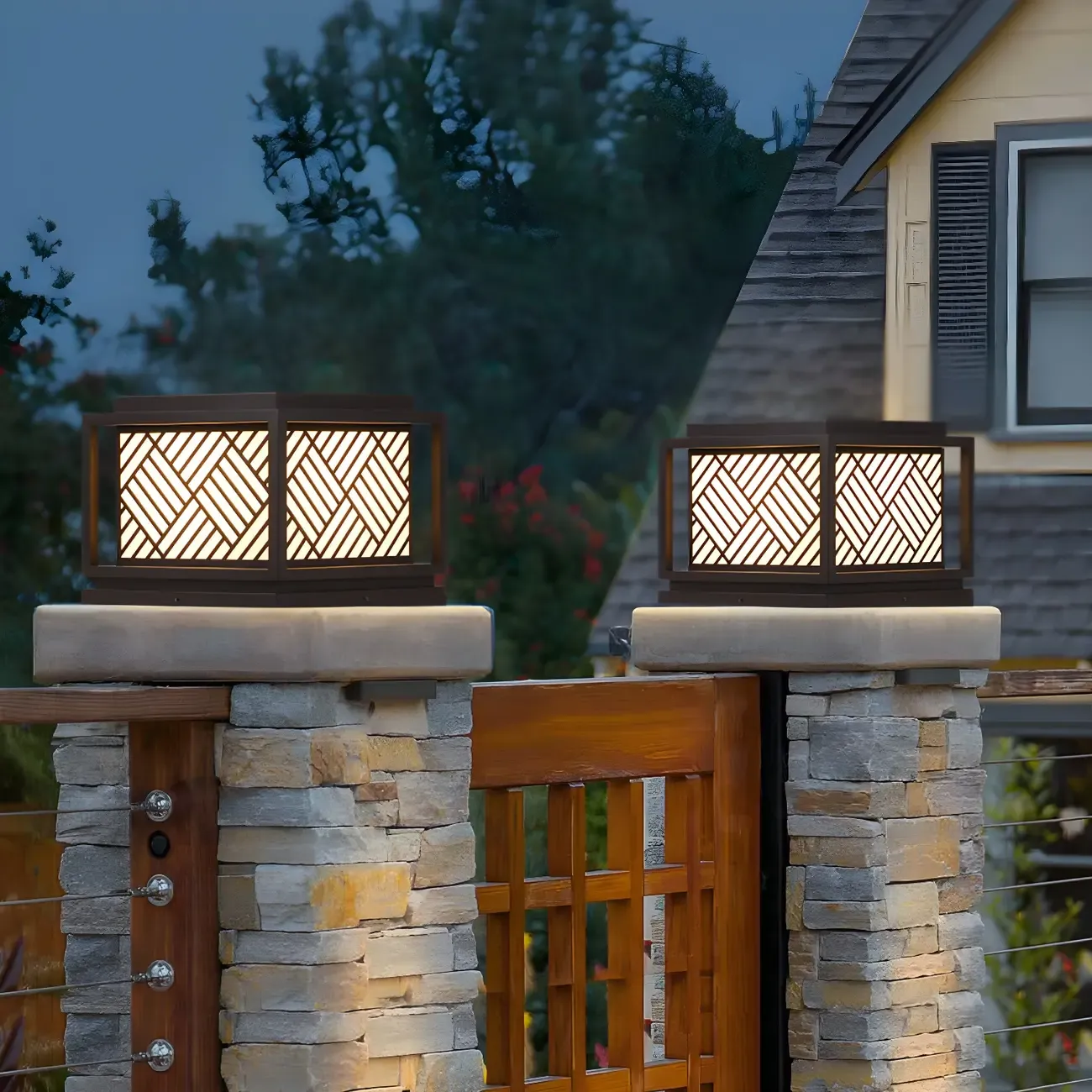 Cubic Metal Post Cap Light with Geometric Pattern Shade Image - 11