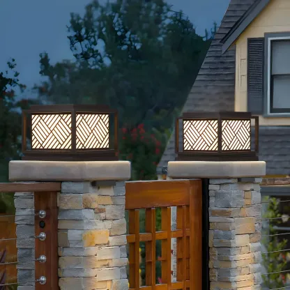 Cubic Metal Post Cap Light with Geometric Pattern Shade Image - 11