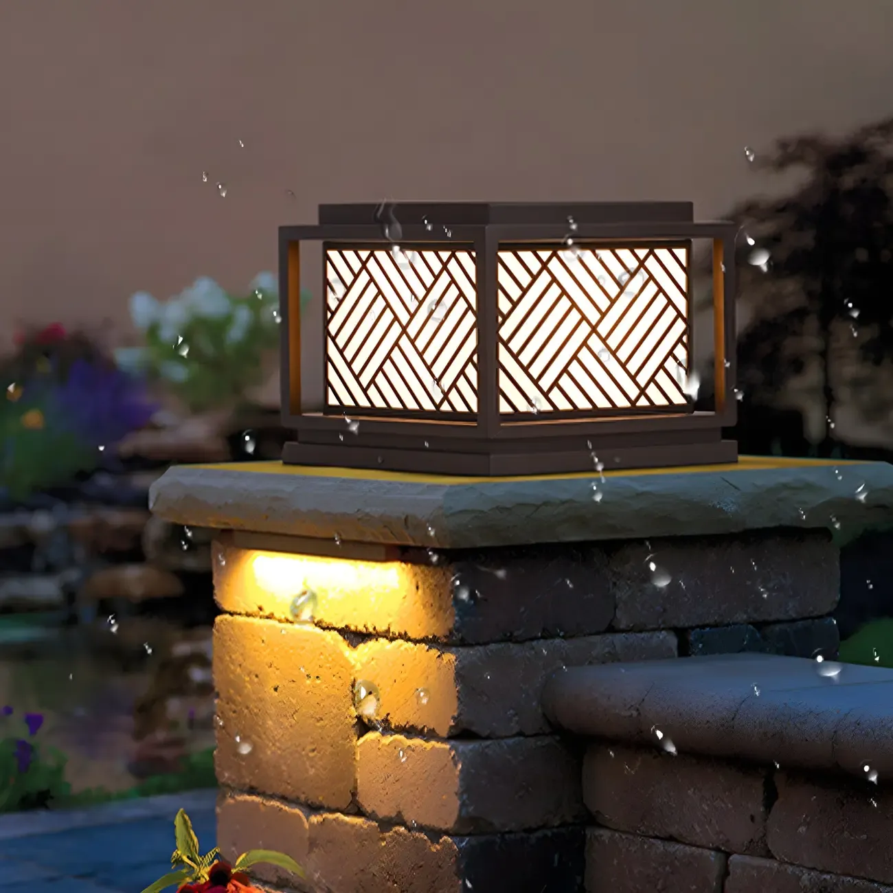Cubic Metal Post Cap Light with Geometric Pattern Shade Image - 12