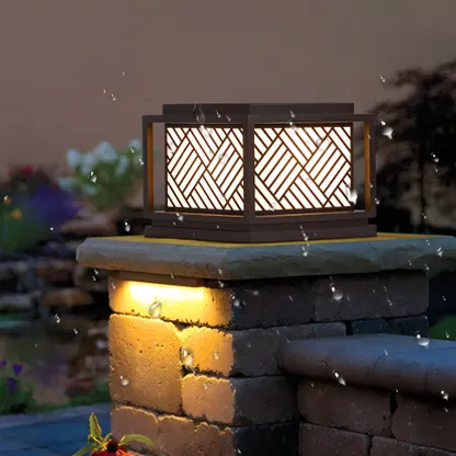 Cubic Metal Post Cap Light with Geometric Pattern Shade Image - 12