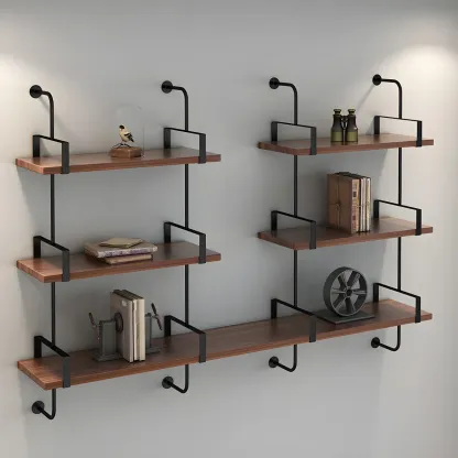 Industrial Wide 3-Tier Wooden Floating Bookcase Image - 1