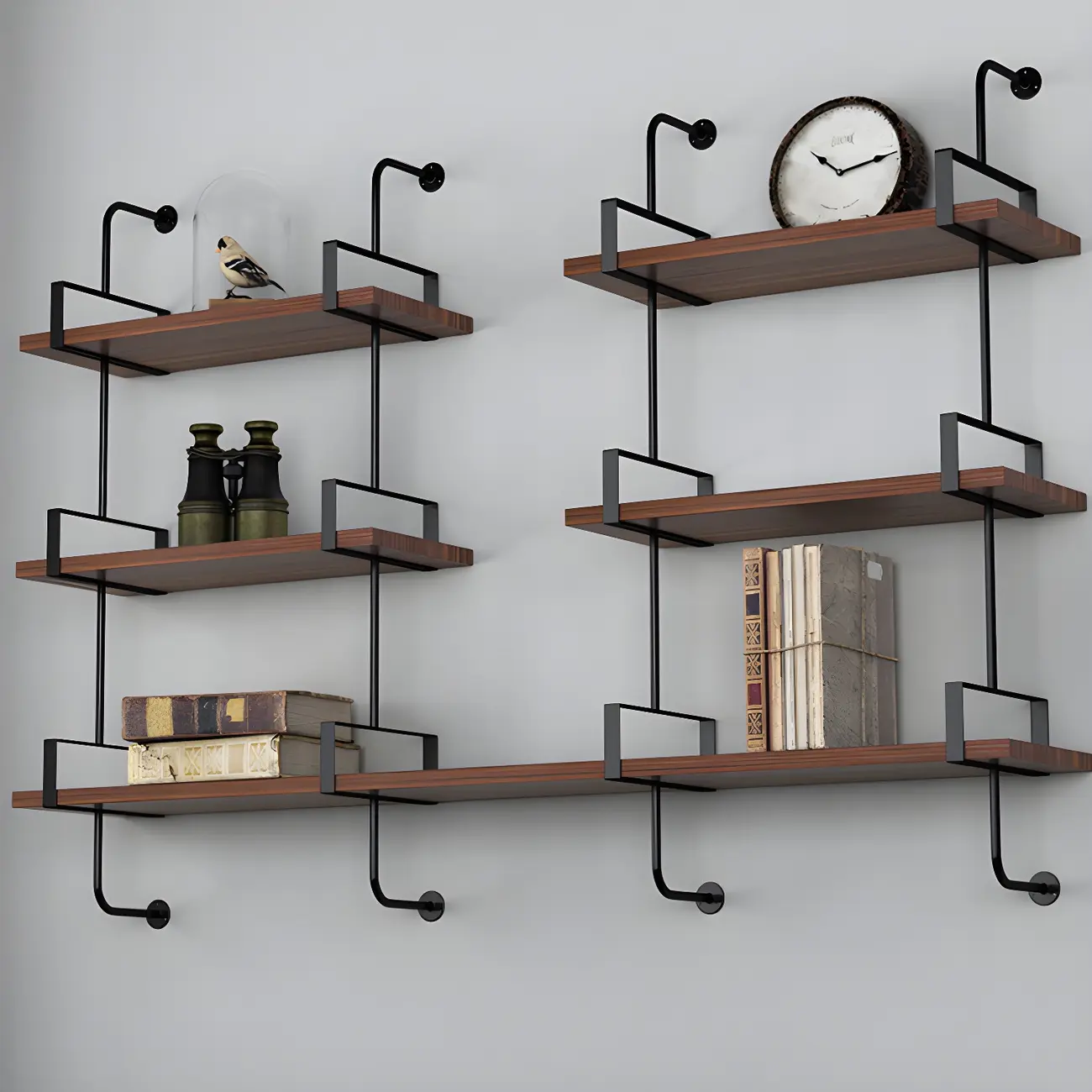 Industrial Wide 3-Tier Wooden Floating Bookcase Image - 6 | homeyfad