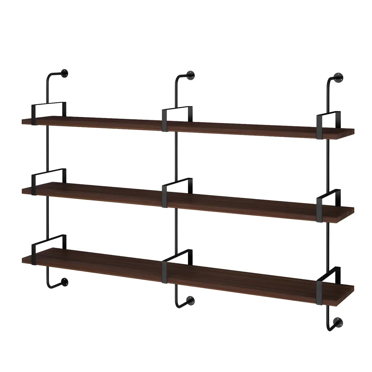 Industrial Wide 3-Tier Wooden Floating Bookcase Image - 9
