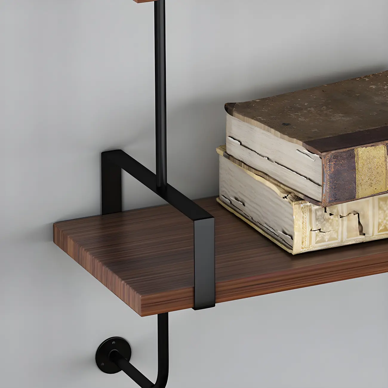 Industrial Wide 3-Tier Wooden Floating Bookcase Image - 10 | homeyfad