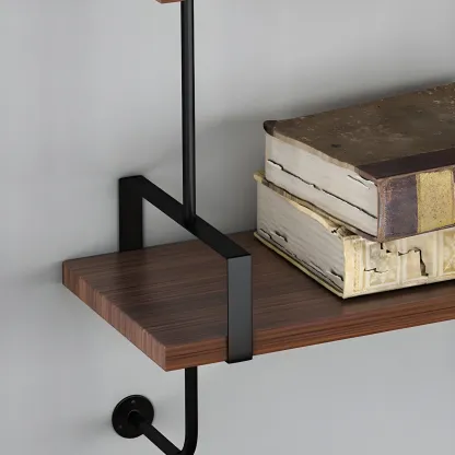 Industrial Wide 3-Tier Wooden Floating Bookcase Image - 10