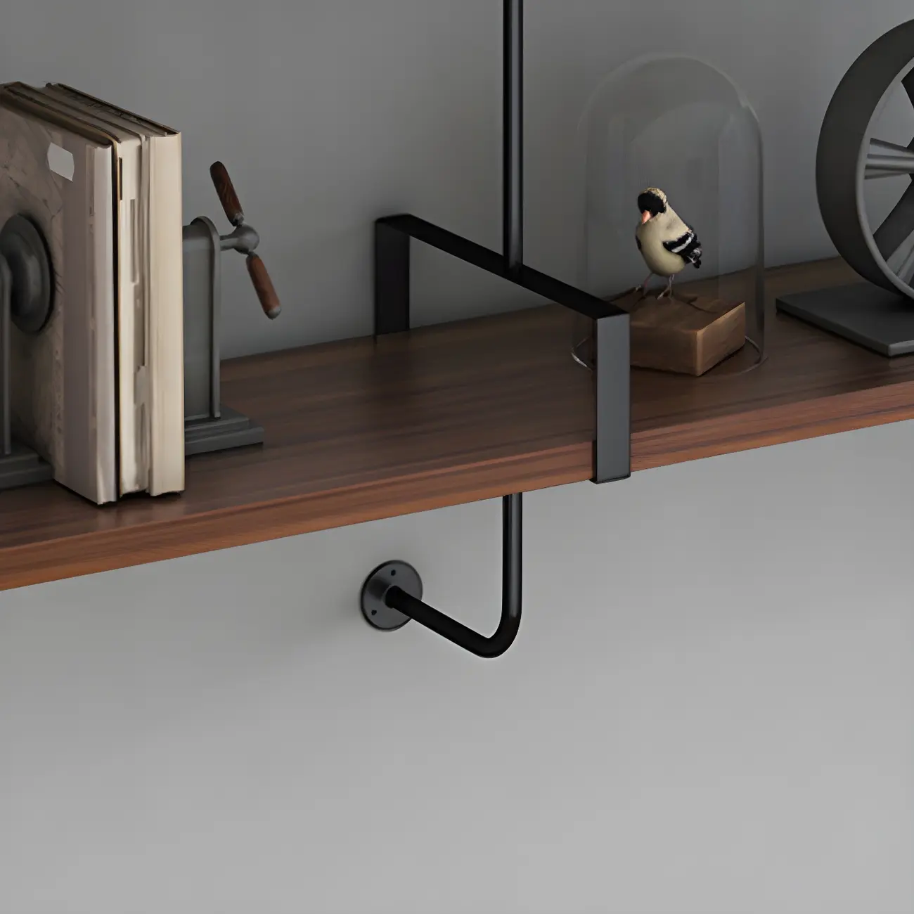 Industrial Wide 3-Tier Wooden Floating Bookcase Image - 12 | homeyfad