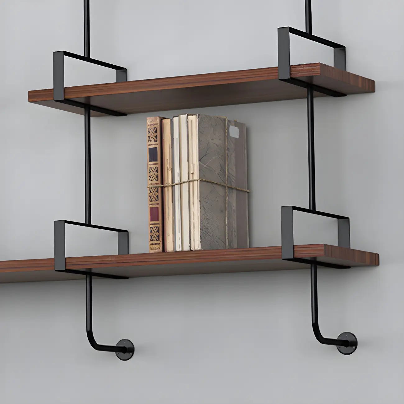 Industrial Wide 3-Tier Wooden Floating Bookcase Image - 13 | homeyfad
