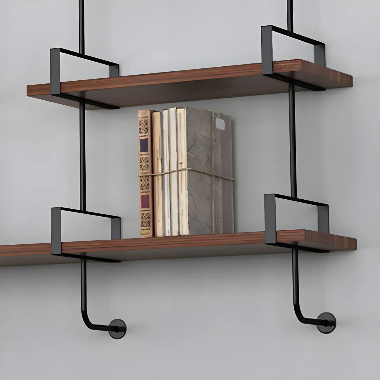 Industrial Wide 3-Tier Wooden Floating Bookcase Image - 13