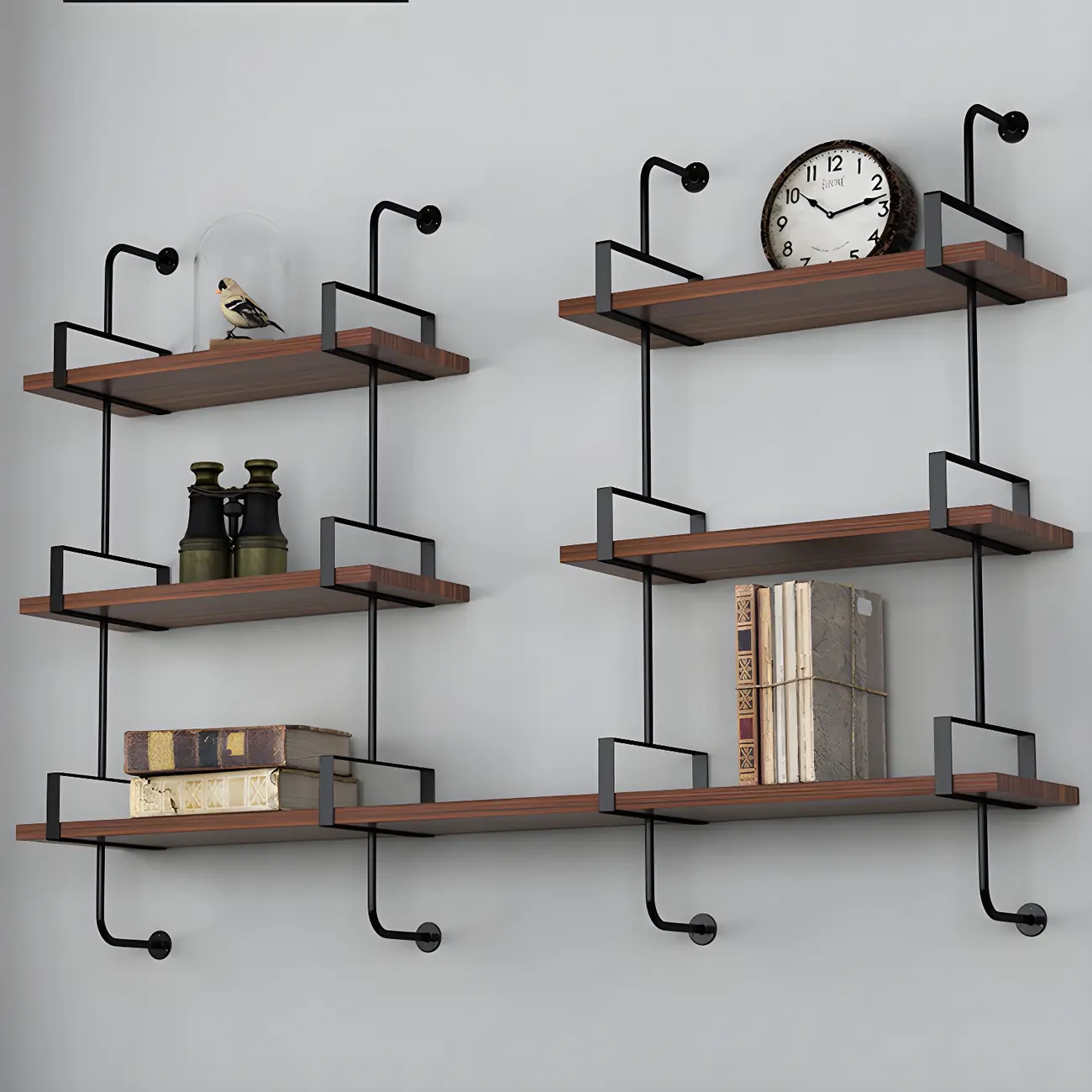 Industrial Wide 3-Tier Wooden Floating Bookcase Image - 14 | homeyfad