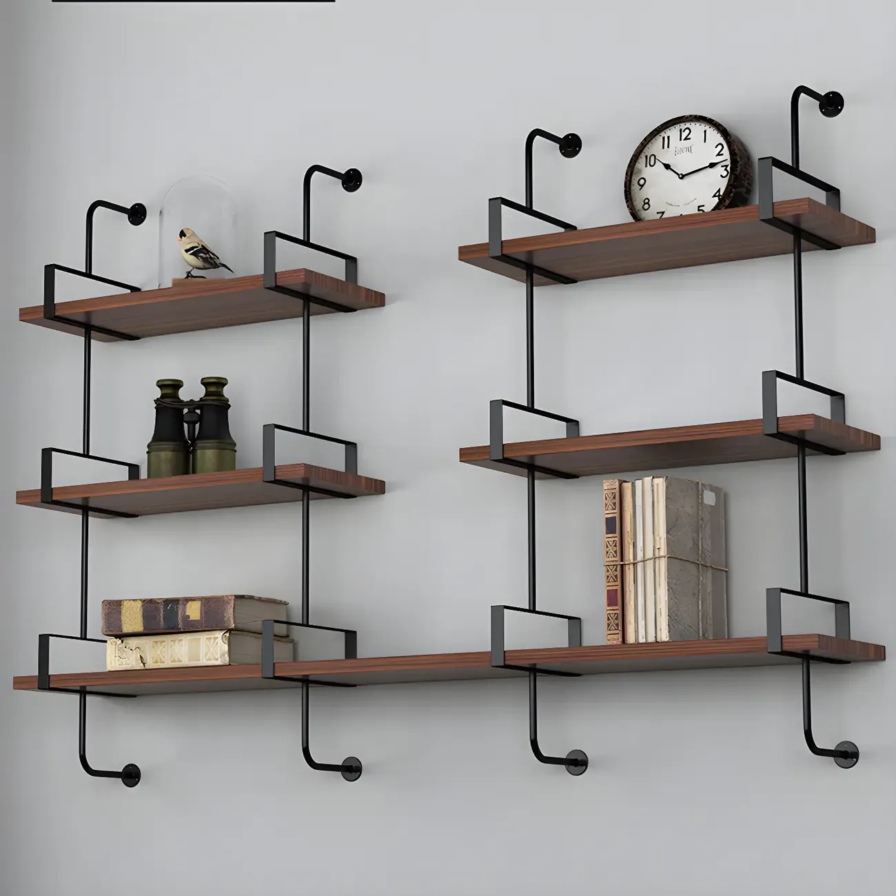 Industrial Wide 3-Tier Wooden Floating Bookcase Image - 14
