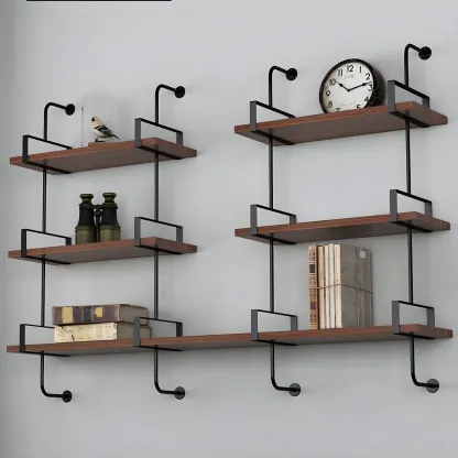 Industrial Wide 3-Tier Wooden Floating Bookcase Image - 14