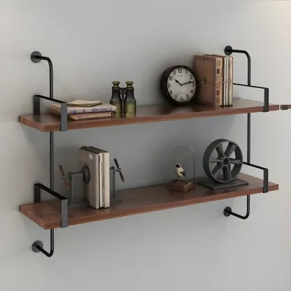 Industrial Wide 3-Tier Wooden Floating Bookcase Image - 15