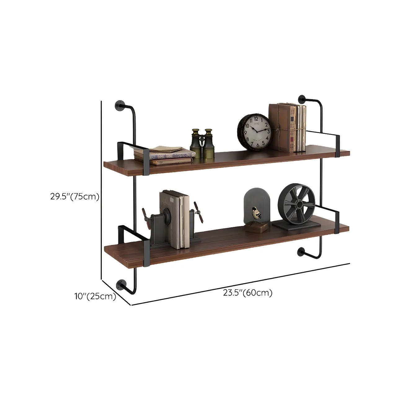 Industrial Wide 3-Tier Wooden Floating Bookcase #size | homeyfad