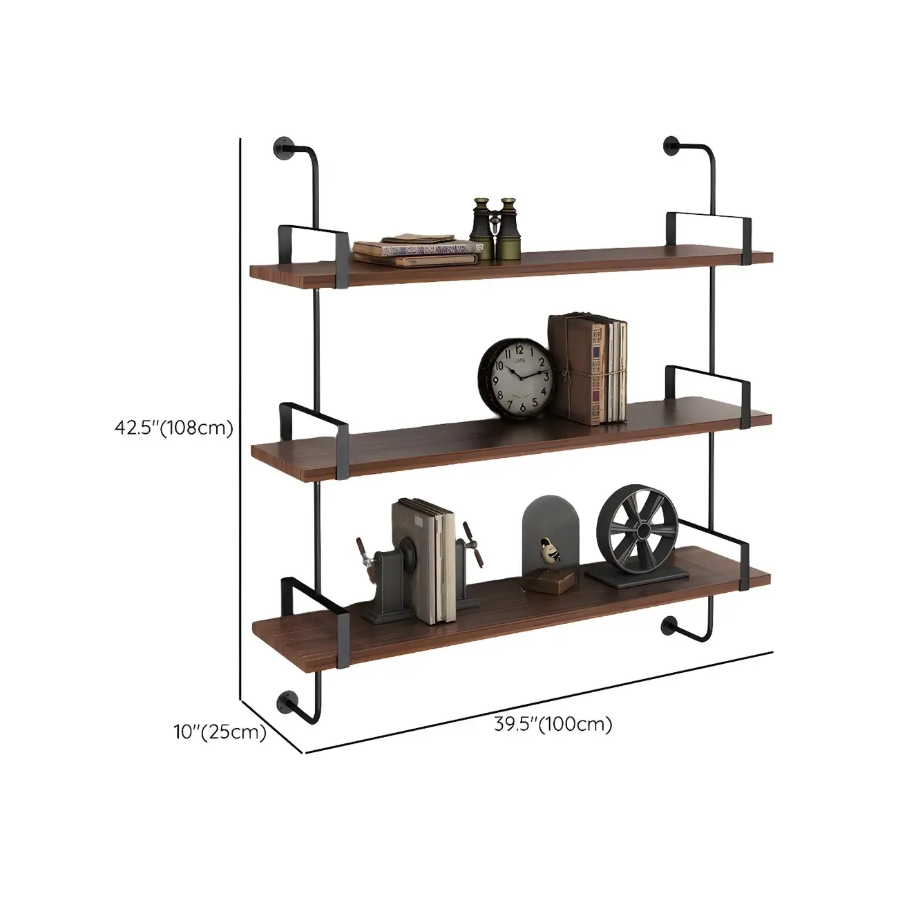 Industrial Wide 3-Tier Wooden Floating Bookcase Image - 22