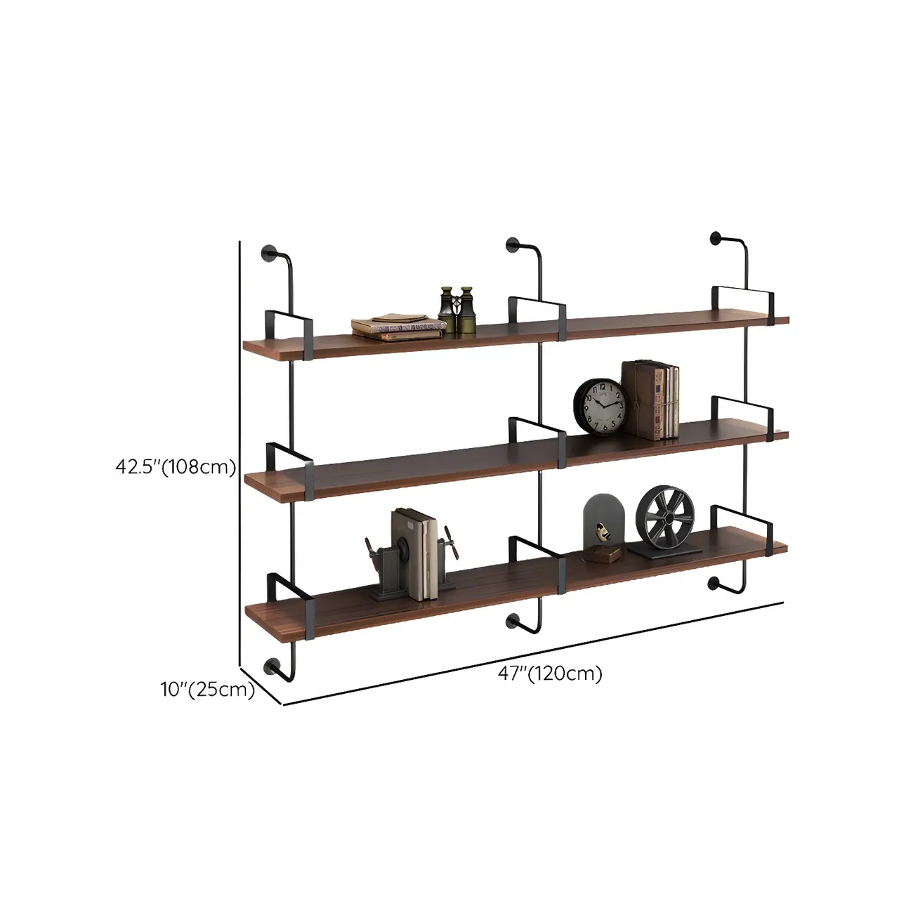 Industrial Wide 3-Tier Wooden Floating Bookcase Image - 24 | homeyfad